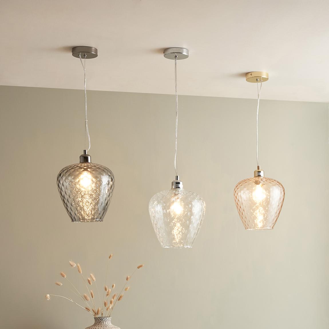 Almada Textured Rose Coloured Glass Electrified Pendant main product photo