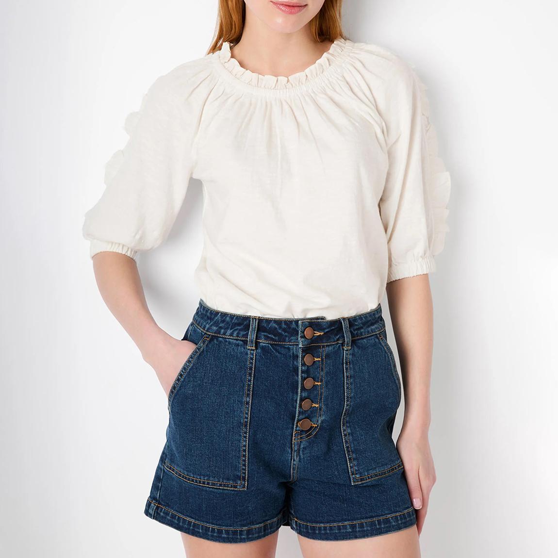 Mid Wash Beatrice Button Front Shorts main product photo