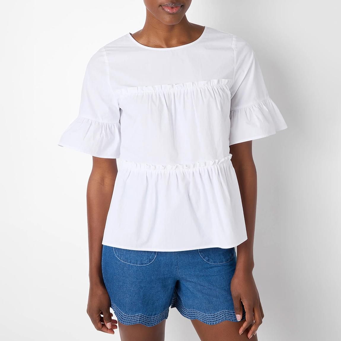 White Clarisse Cotton Tiered Top main product photo