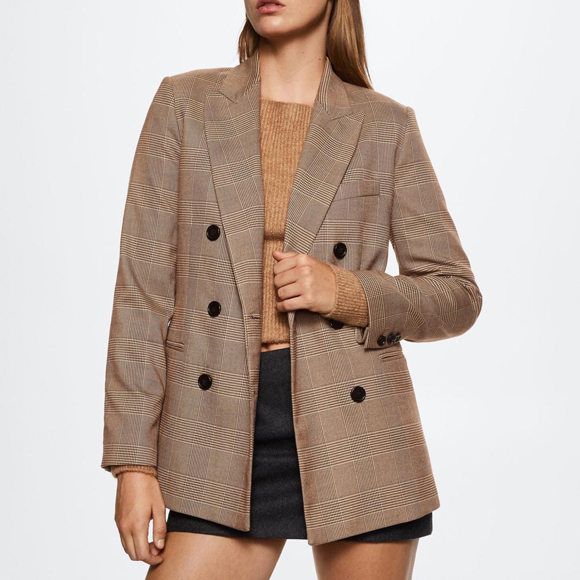 Beige Double-Breasted Check Blazer main product photo