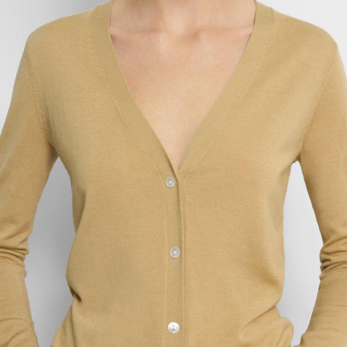 Beige V-Neck Wool Blend Cardigan main product photo