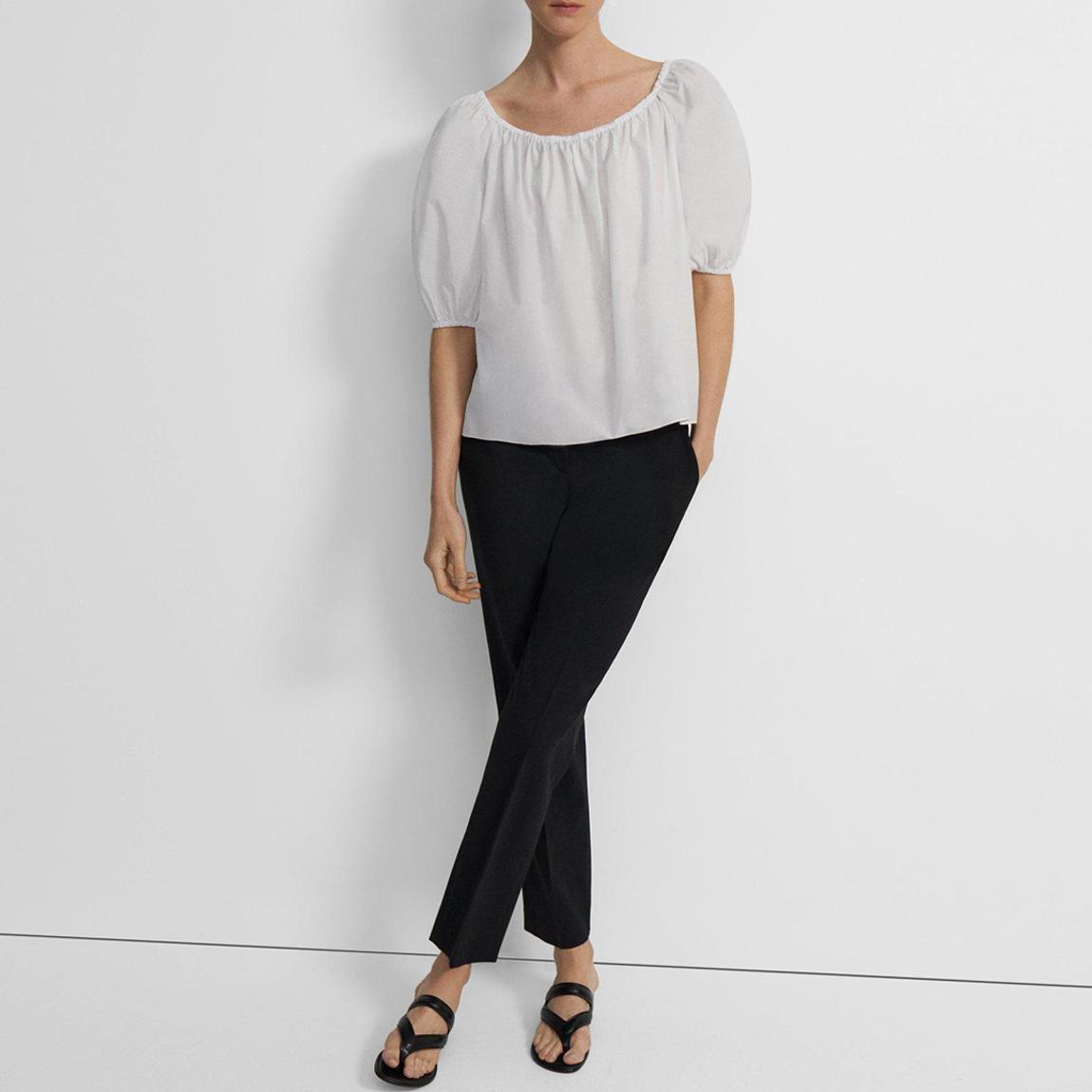 White Scoop Tie Cotton Blend Top main product photo
