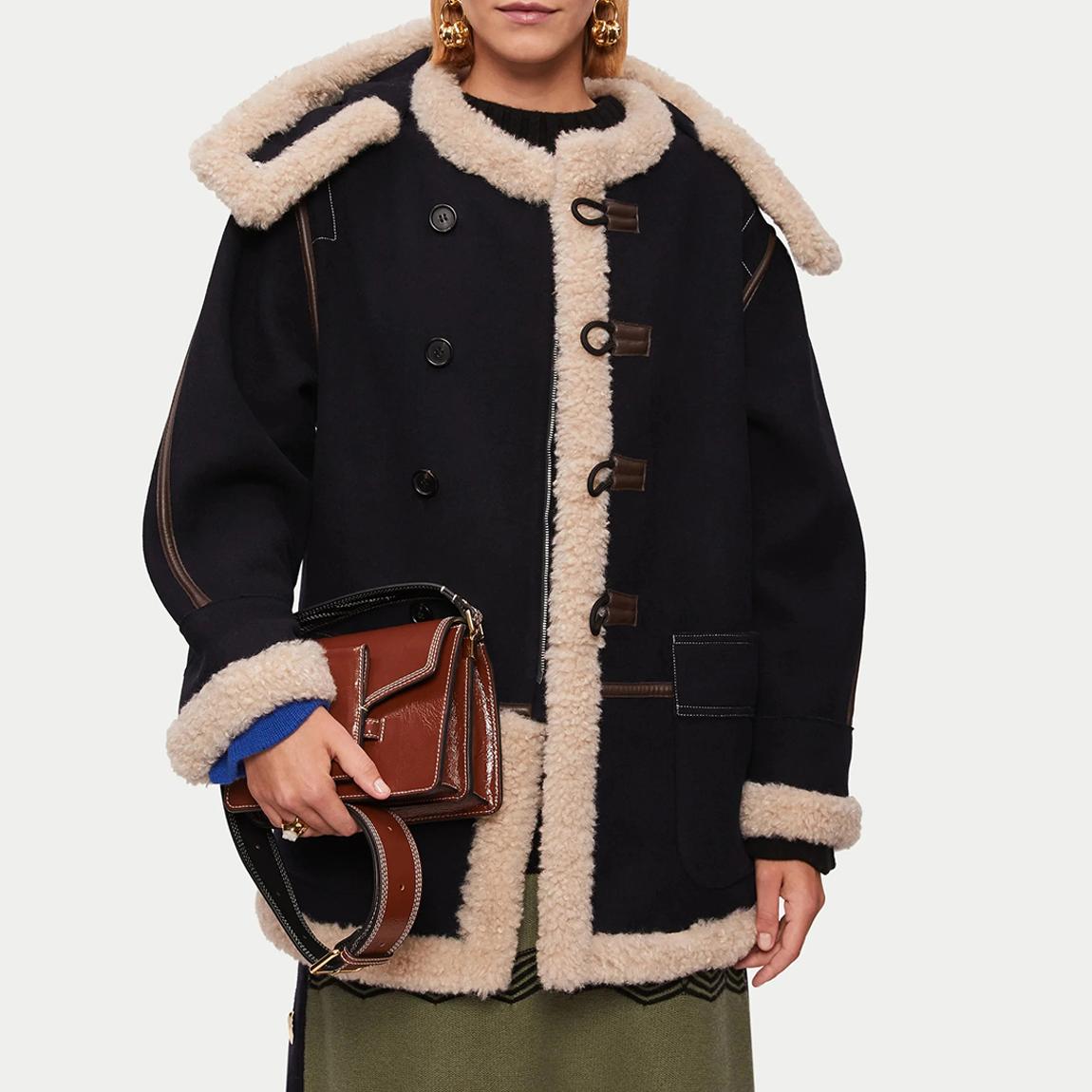 Jigsaw Black Collagerie Duffle Coat - BrandAlley
