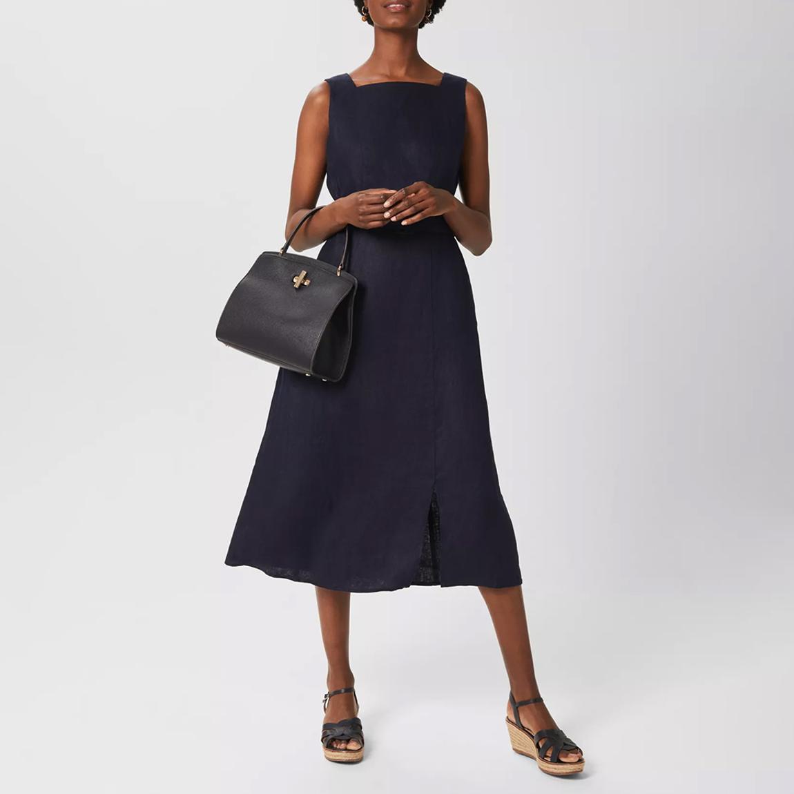 Navy Roberta Belted Linen Dress main product photo