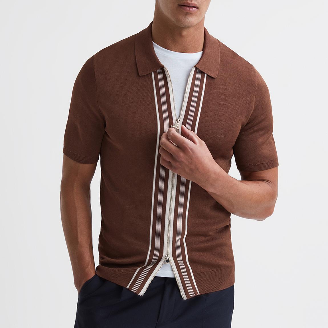 Brown Castleton Zip Cotton Blend Shirt main product photo