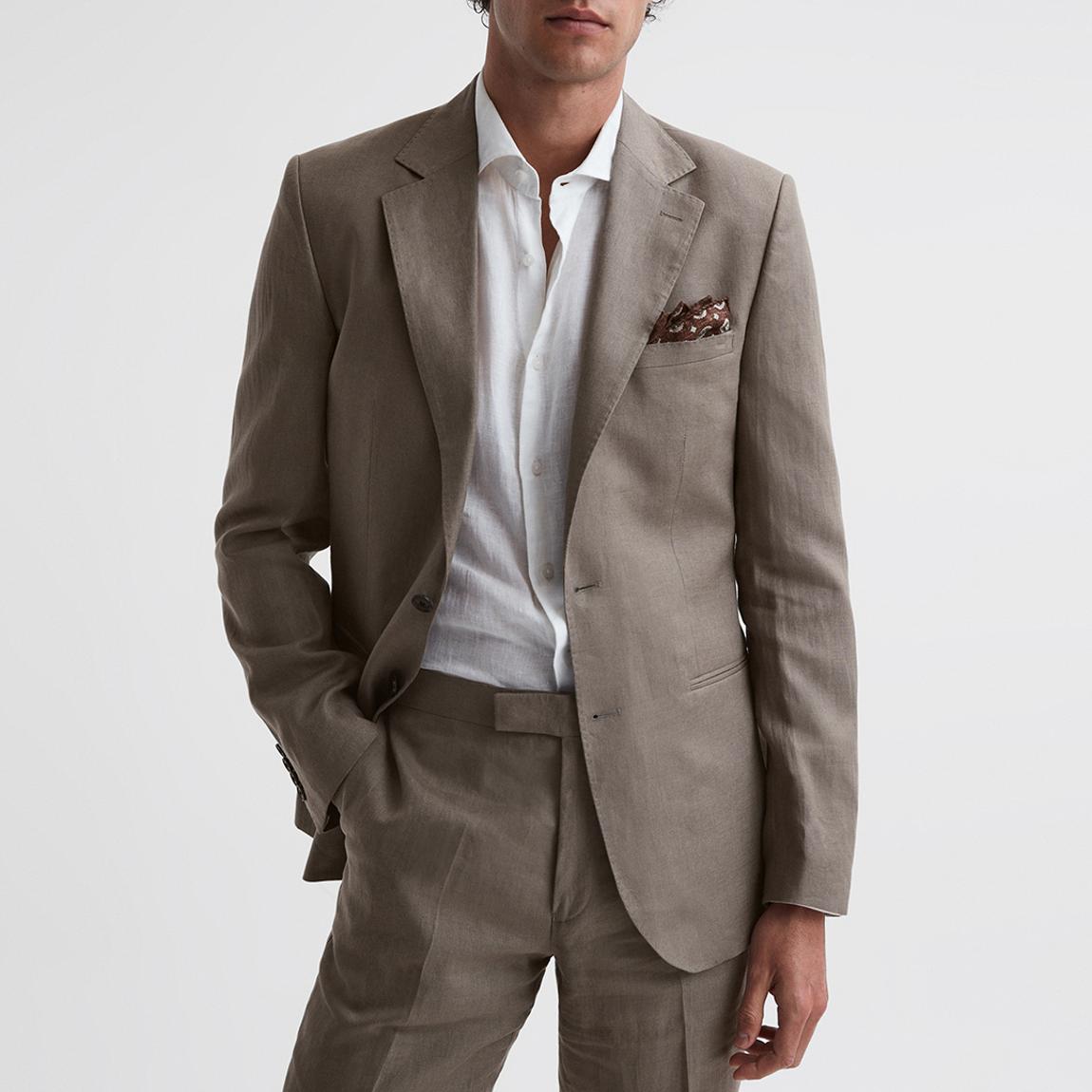 Khaki Kin Single Breasted Linen Blazer main product photo