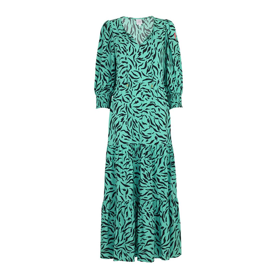 Green Zebra Print Blouson Sleeve Midi Dress main product photo