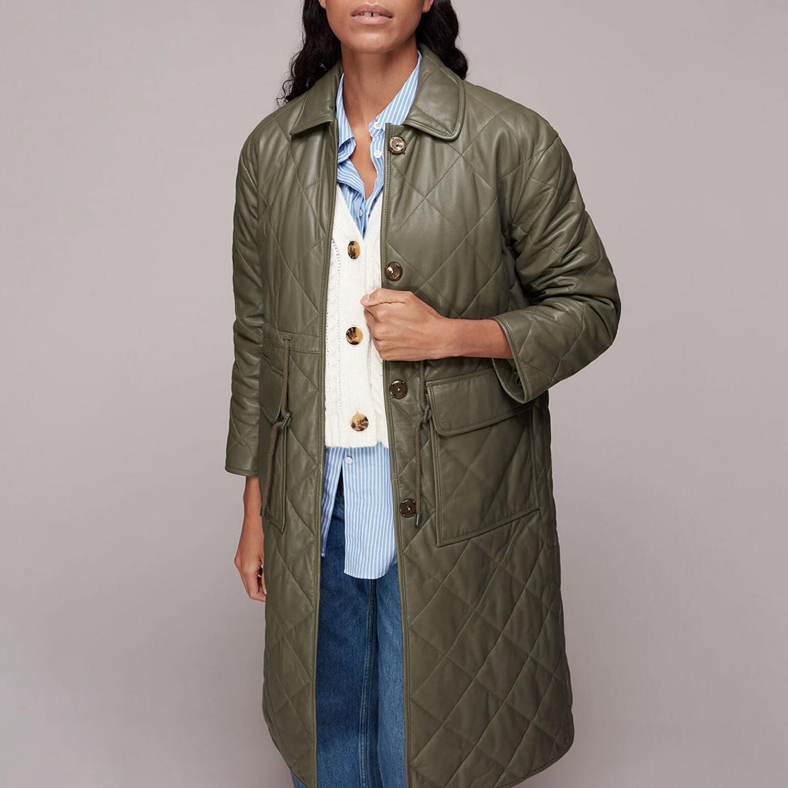 Green Millie Leather Quilted Coat main product photo