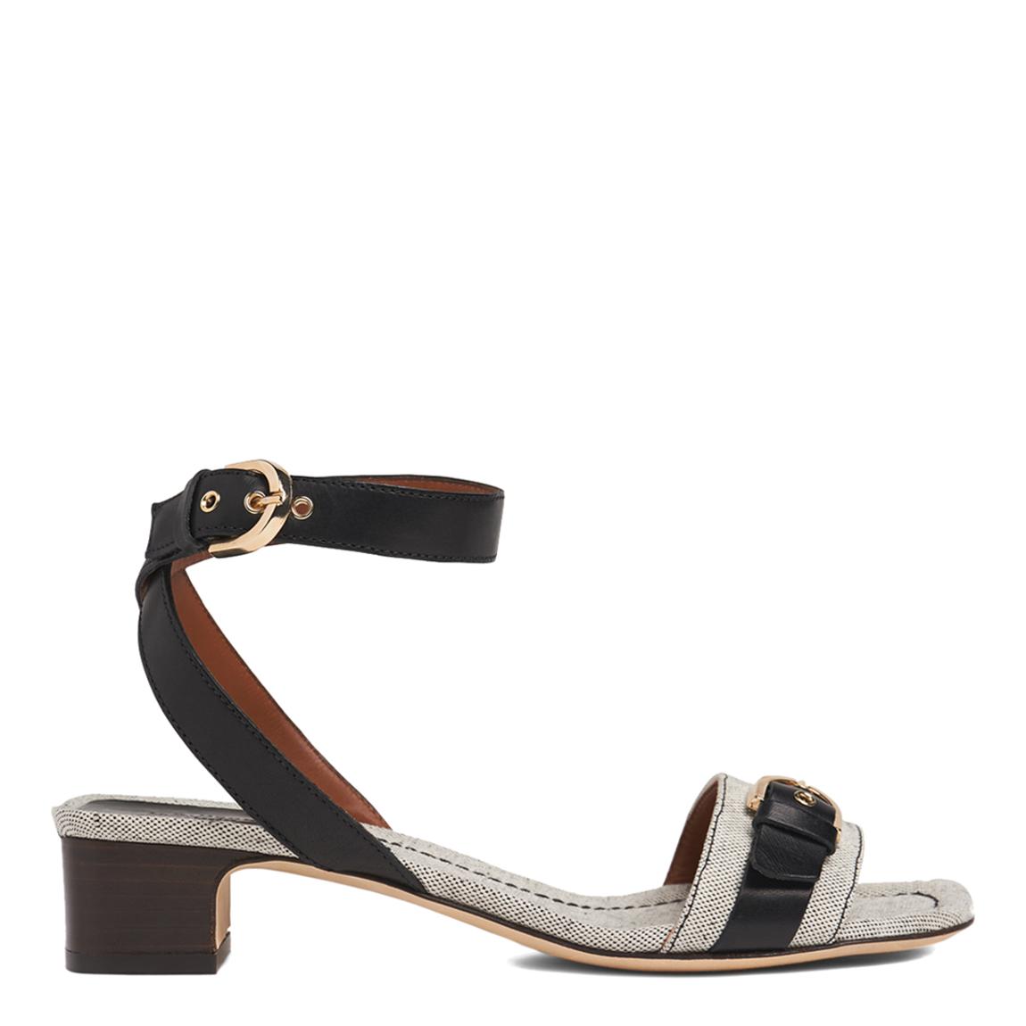 Natural Canvas & Black Leather Sadie Sandals main product photo