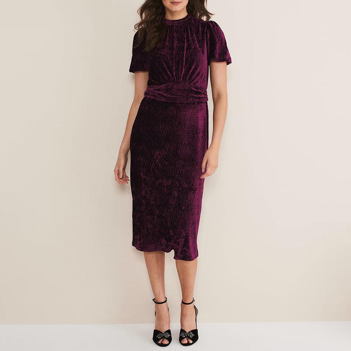 Purple Kaylee Velvet Pleat Dress main product photo