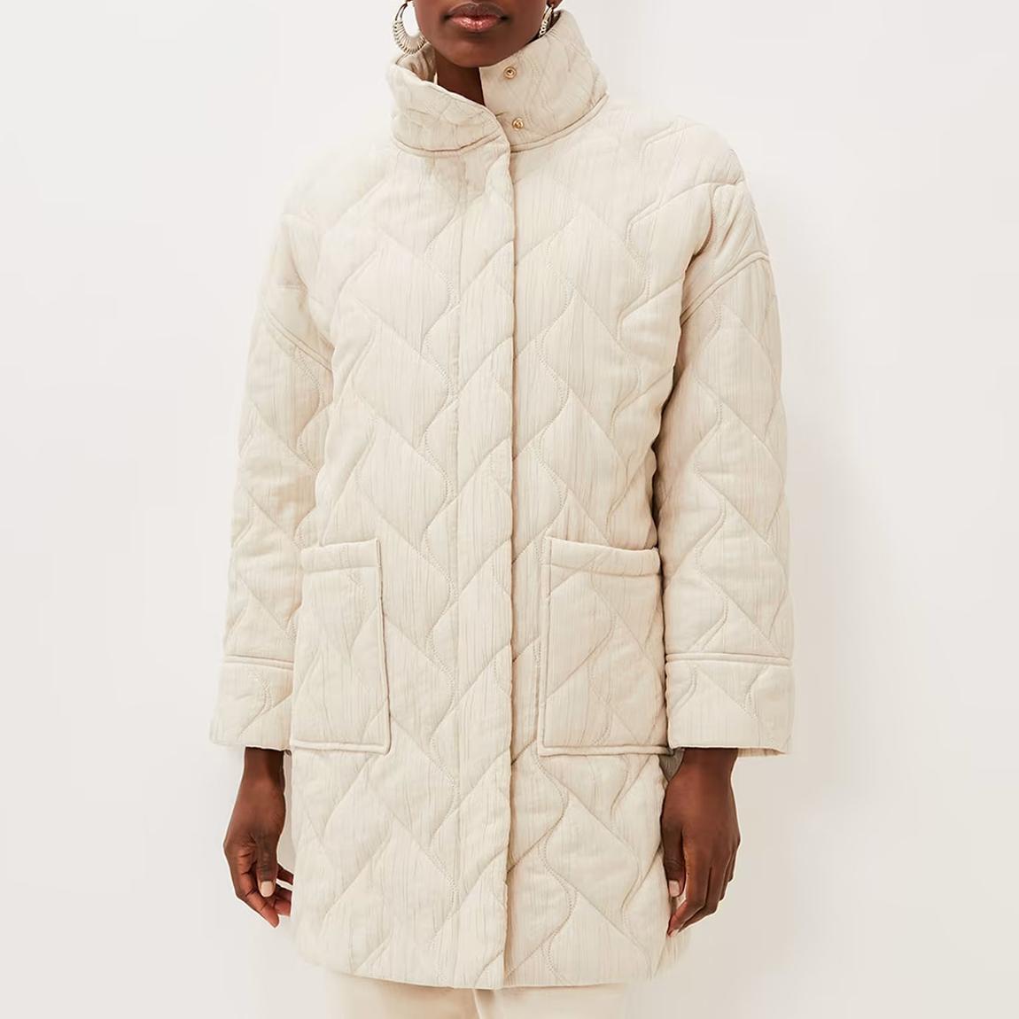 Cream Fae Textured Quilted Longline Coat main product photo