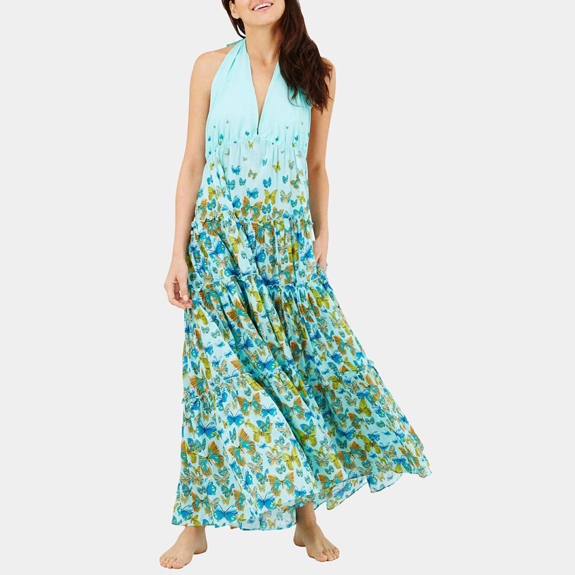 Blue/Multi Printed Halter Neck Maxi Dress main product photo