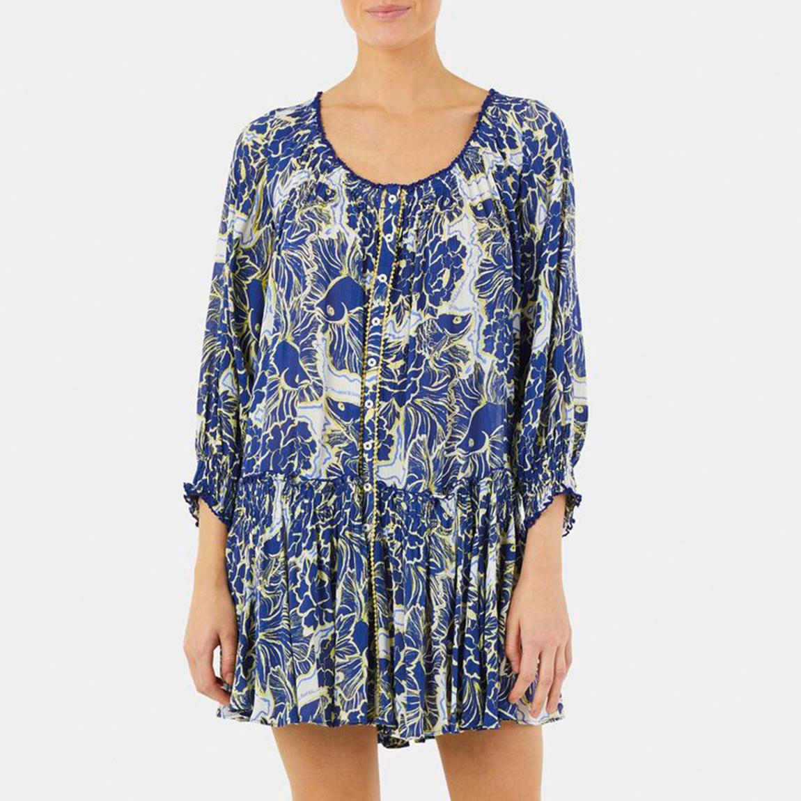 Navy Hidden Fishes Printed Mini Dress main product photo