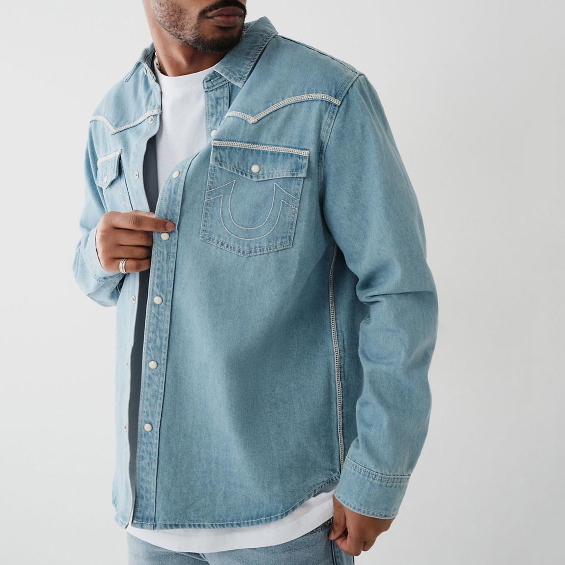 Flatlock Western Denim Shirt Desert Bluebell Light Wash main product photo