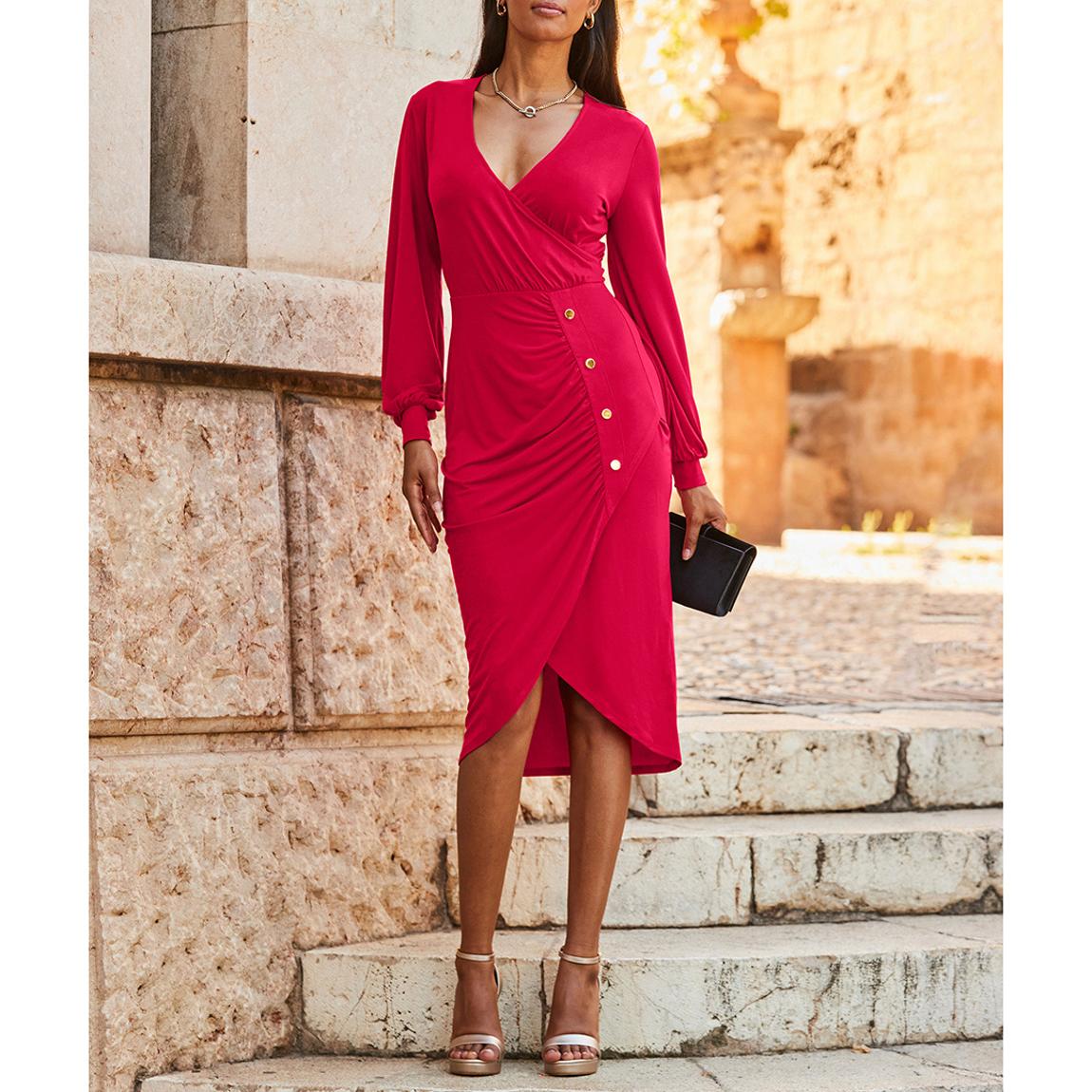 Pink Wrap Front Button Detail Jersey Dress main product photo