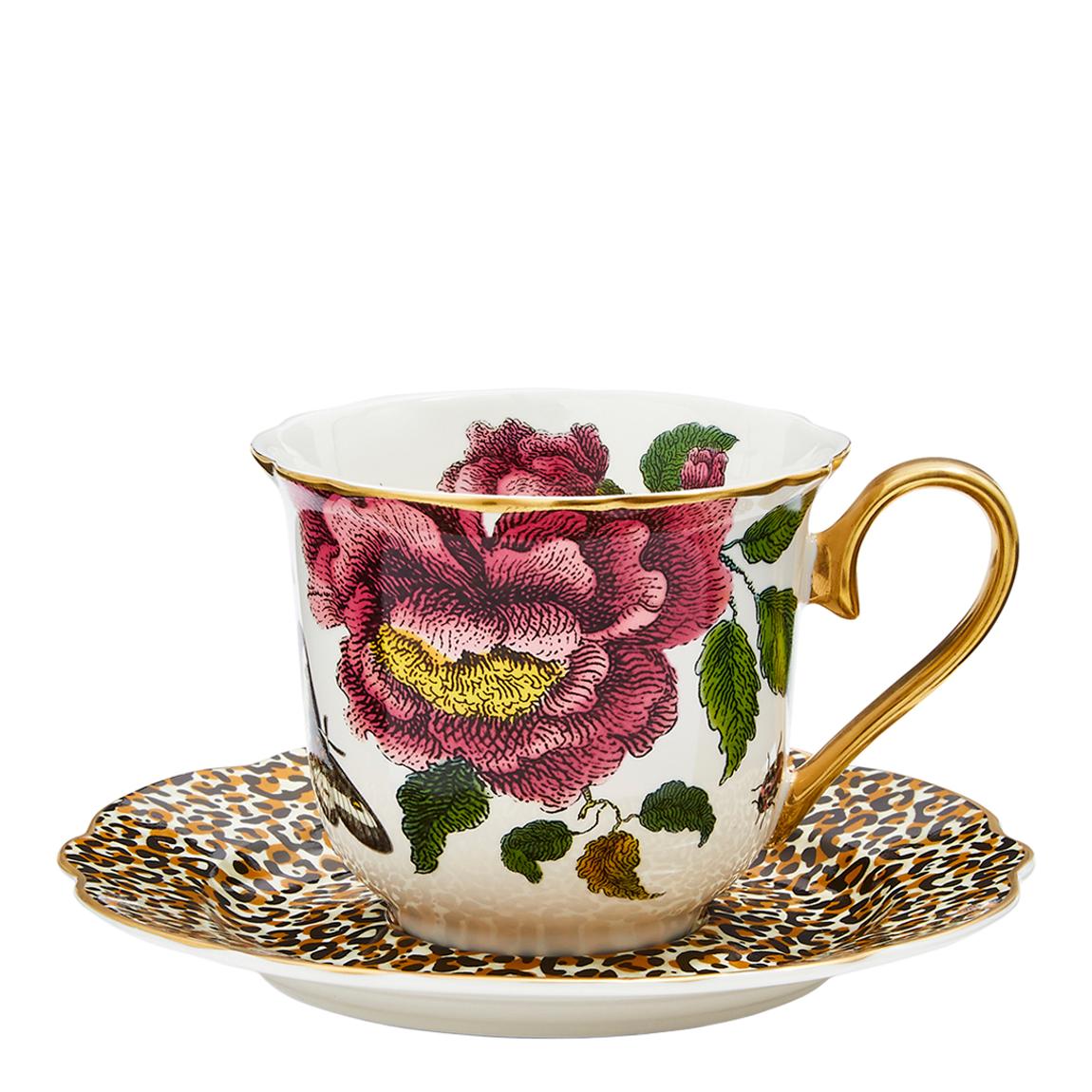 White & Leopard Fluted Cup and Saucer main product photo