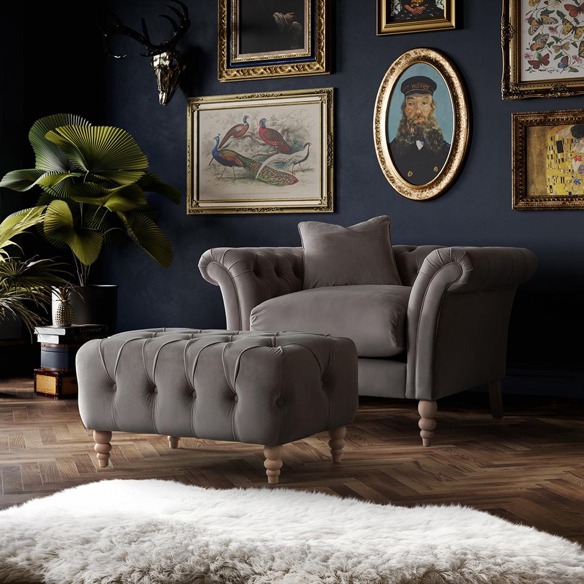 The Mayfair Footstool, Velvet Mushroom main product photo