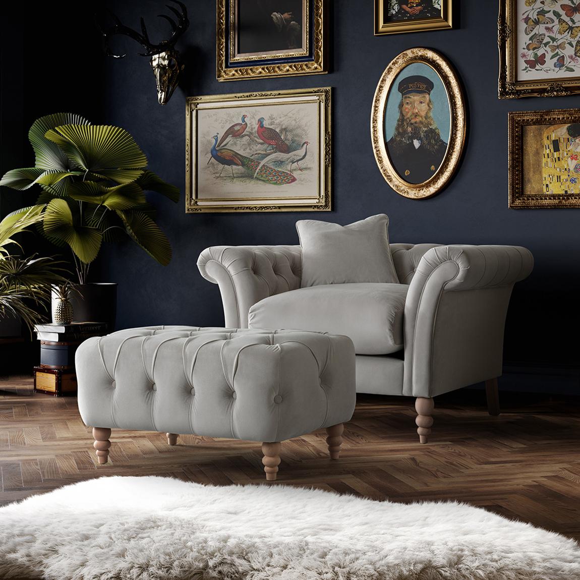 The Mayfair Footstool, Velvet Chalk main product photo