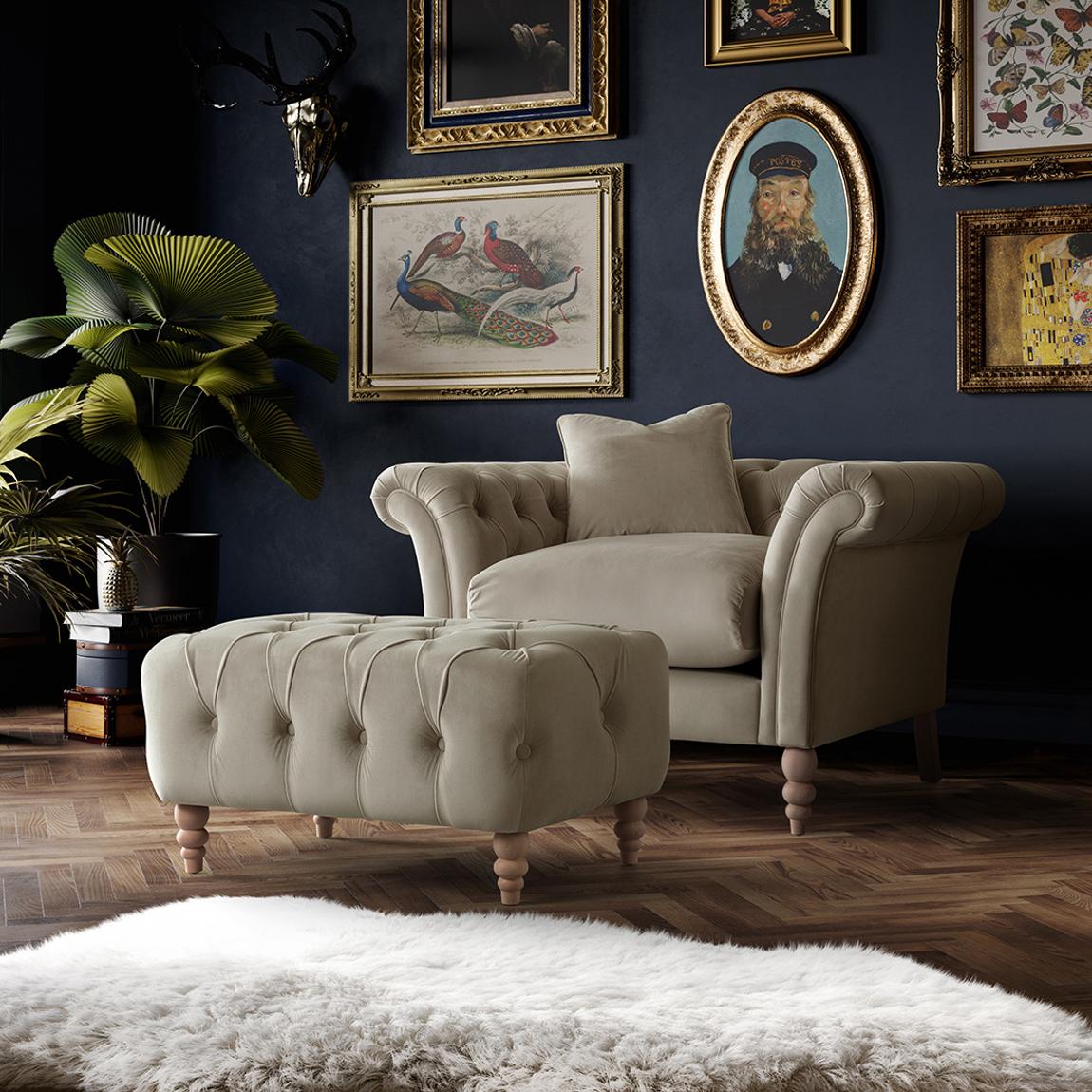 The Mayfair Footstool, Velvet Putty main product photo