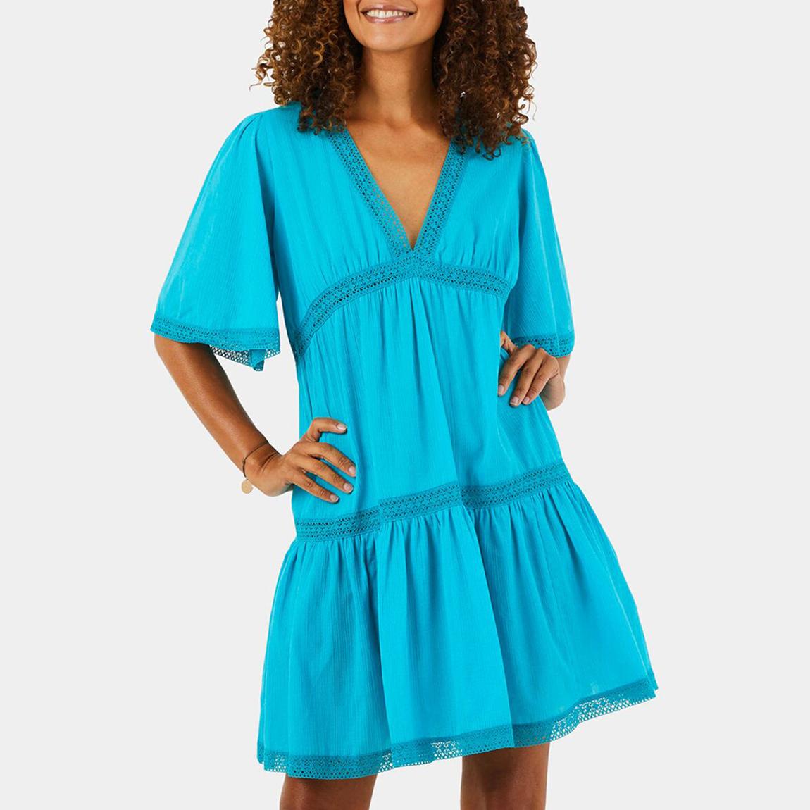 Blue Cotton V Neck Mini Dress main product photo