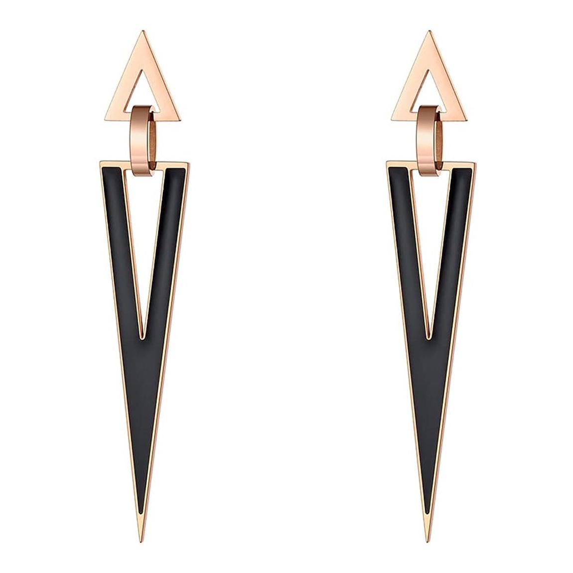18K Rose Gold & Black Enamel Geometric Long Earrings main product photo