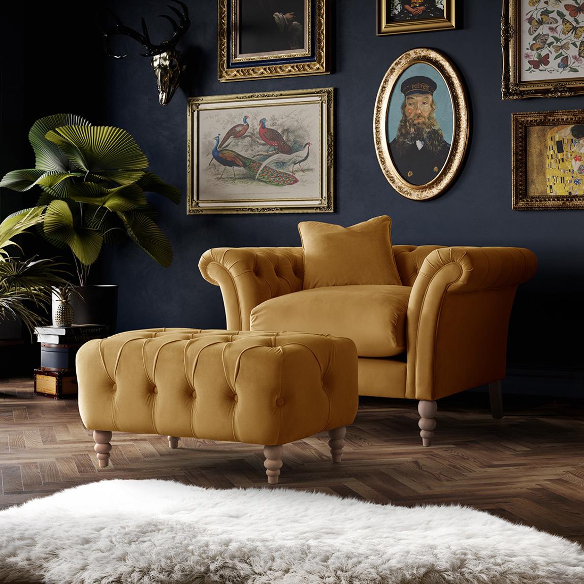 The Mayfair Footstool, Velvet Ochre main product photo