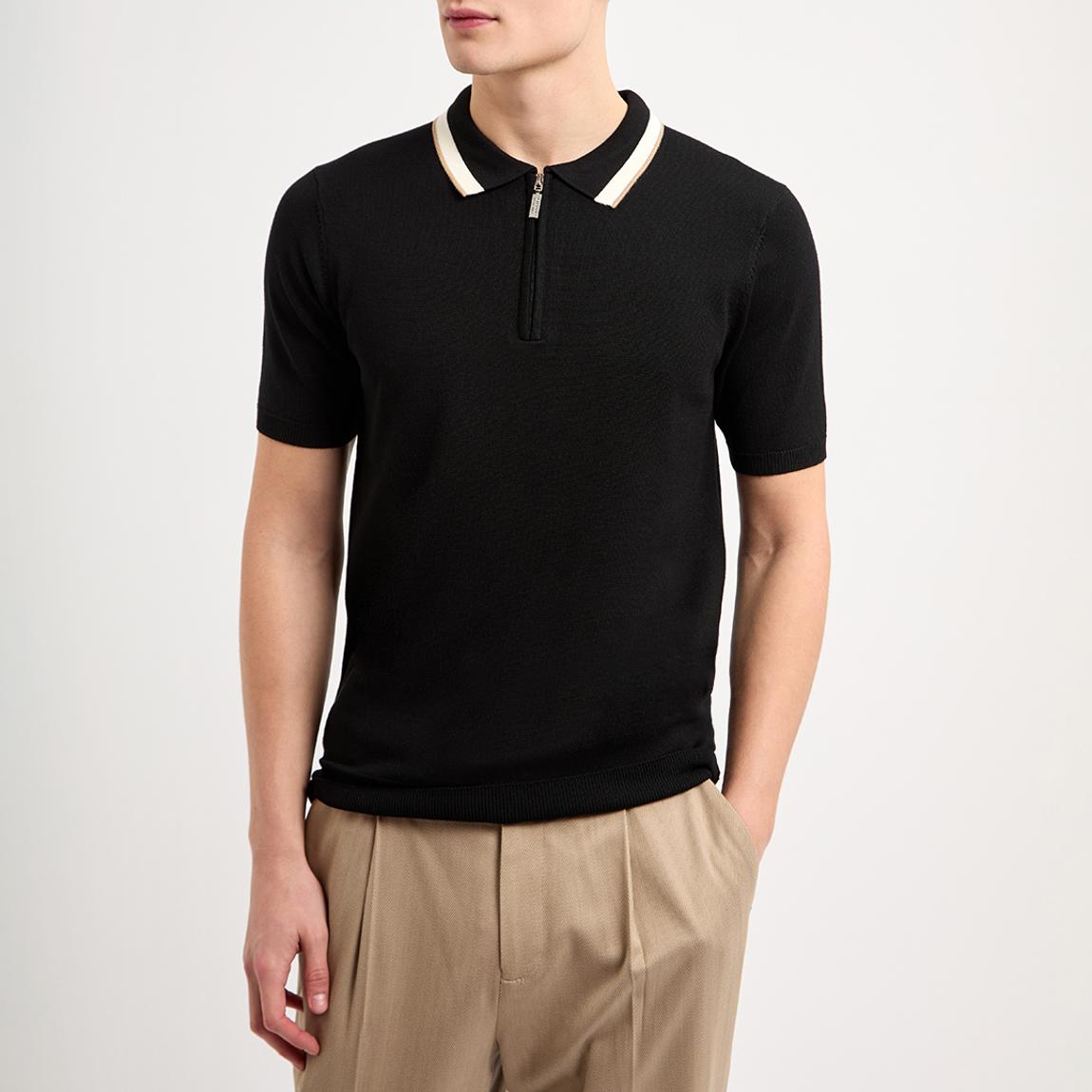 Black Half Zip Contrast Collar Polo Shirt main product photo
