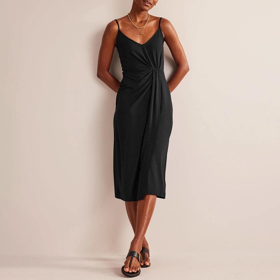 Gathered Jersey Midi Dress-Black main product photo