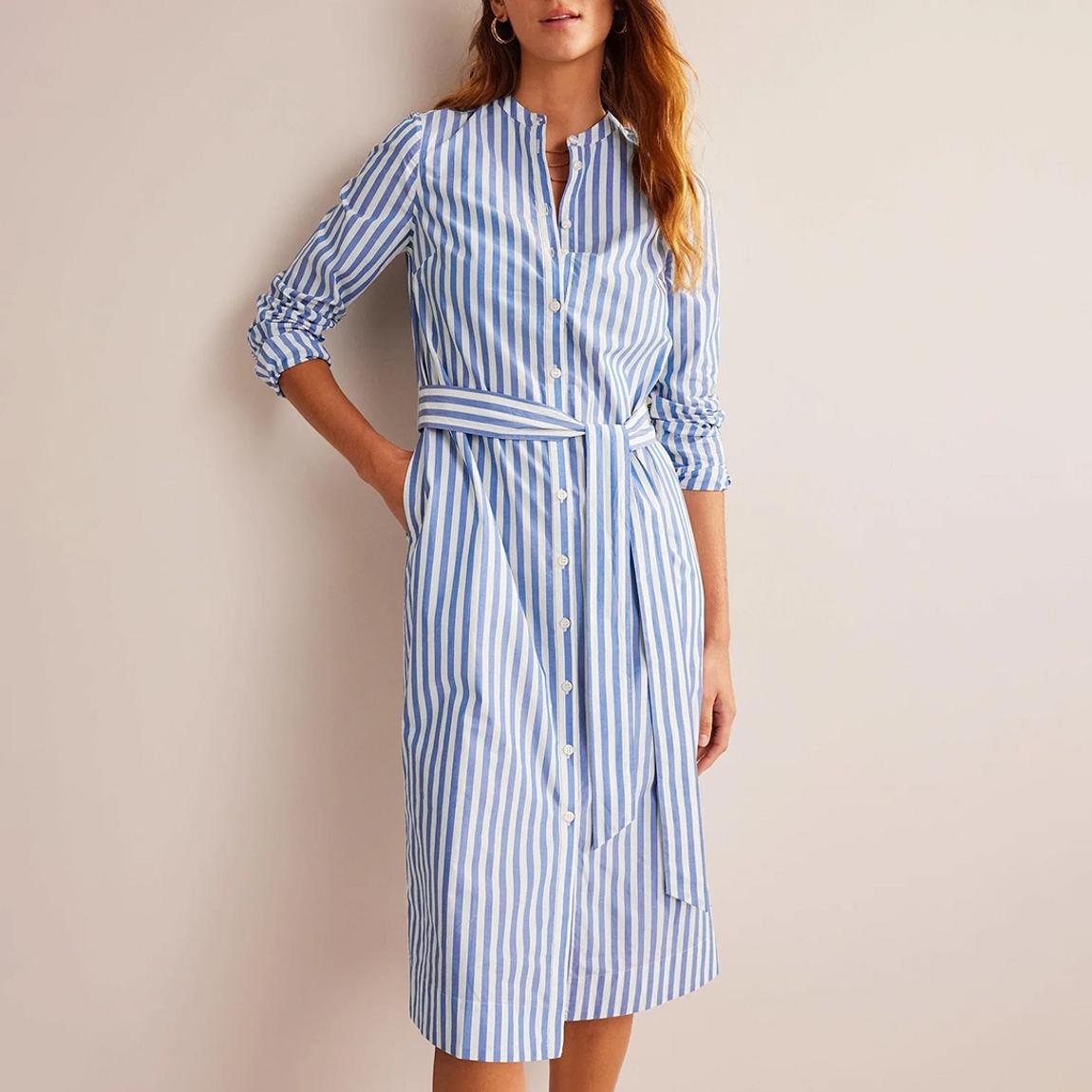Blue/White Cotton Belted Shirt Dress main product photo