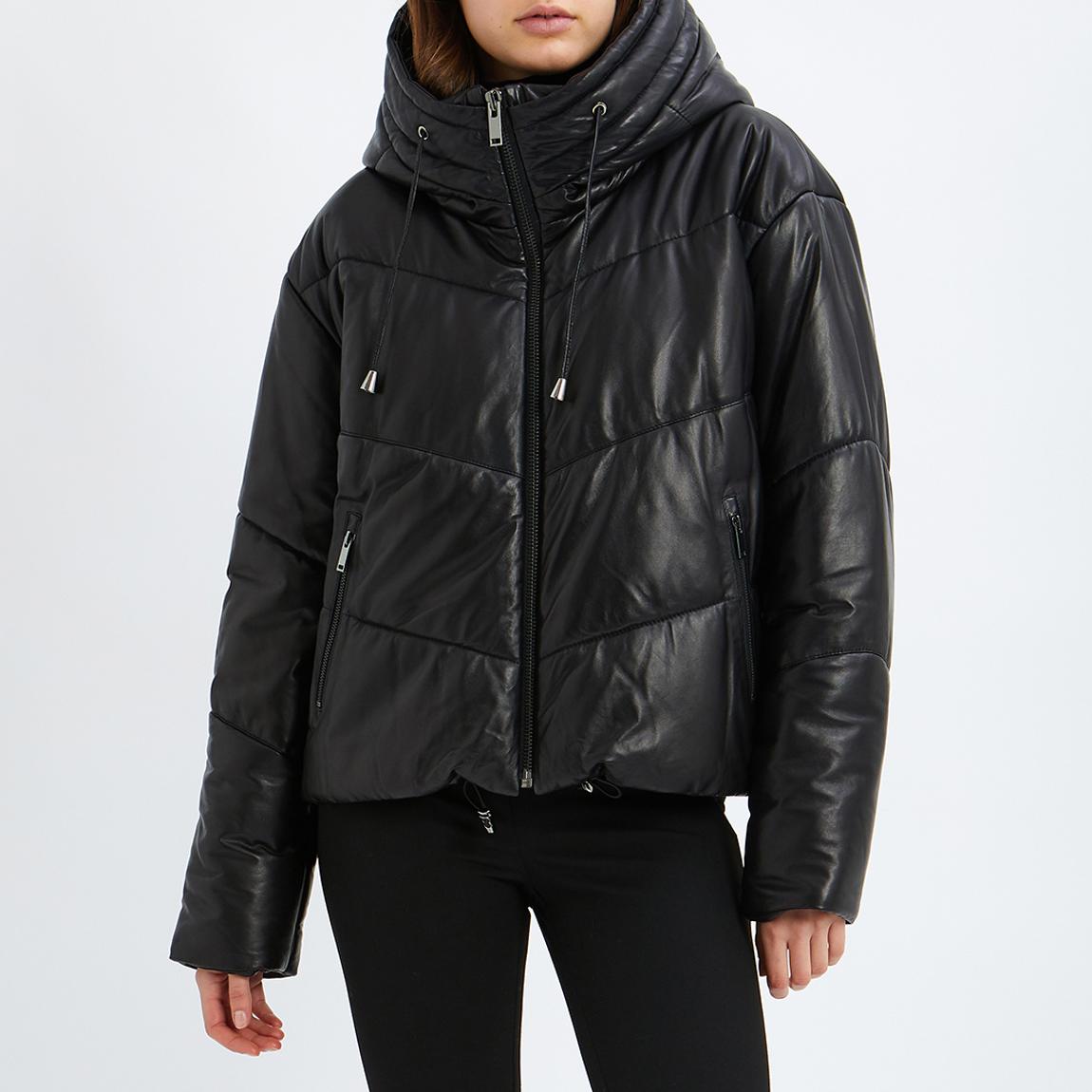 Black Leather Puffer Jacket main product photo
