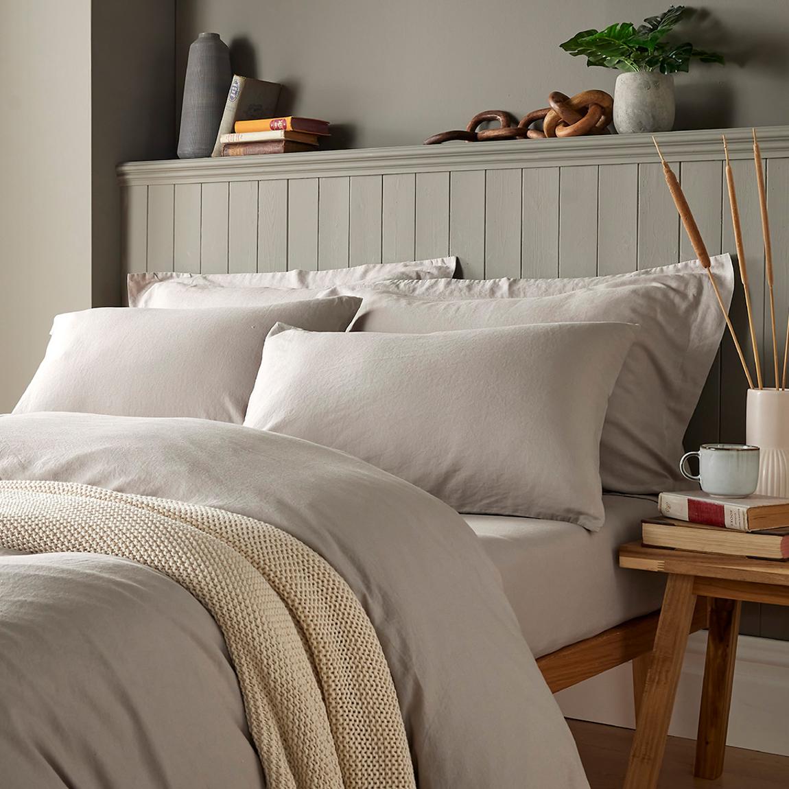 Linen Blend Pair of Housewife Pillowcases, Stone main product photo