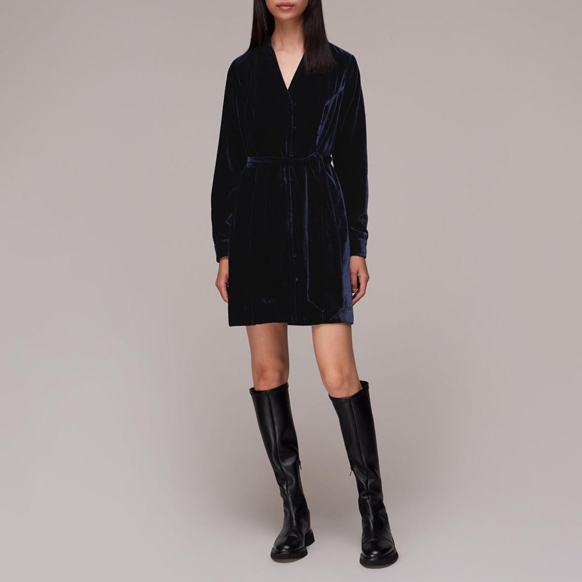 Navy Velvet Wrap Mini Dress main product photo