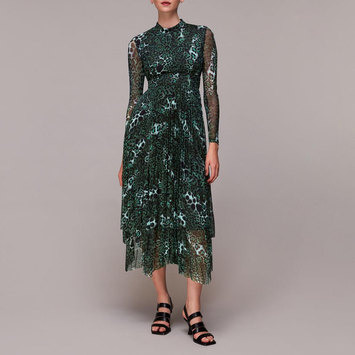 Green Night Cat Pleated Mesh Dress main product photo