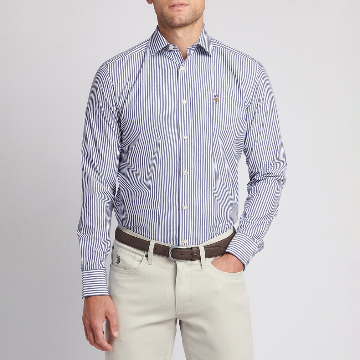 Navy Striped Poplin Cotton Shirt main product photo