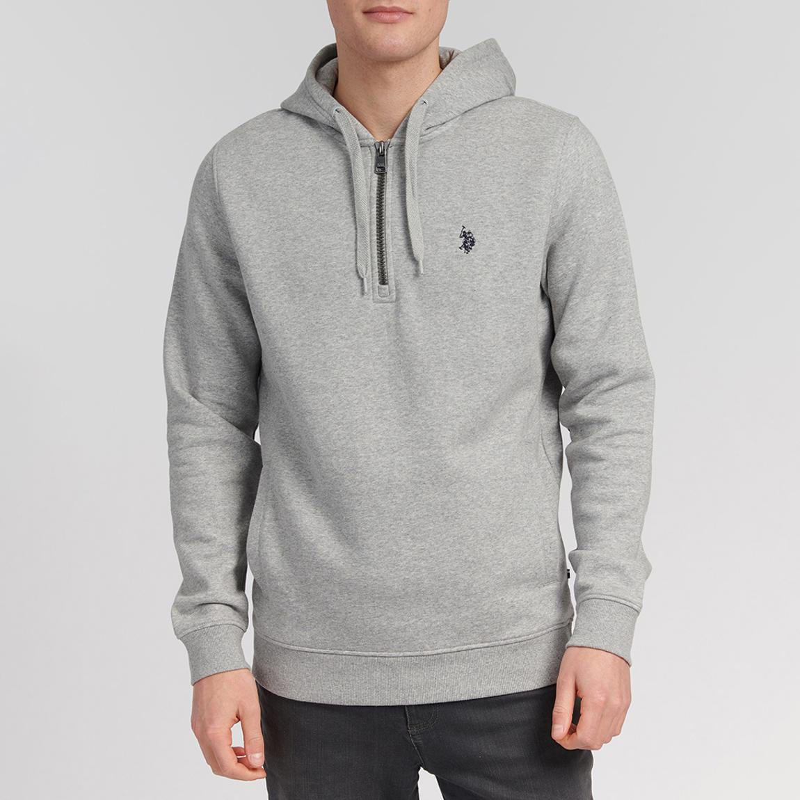 Grey Half Zip Cotton Blend Hoodie main product photo