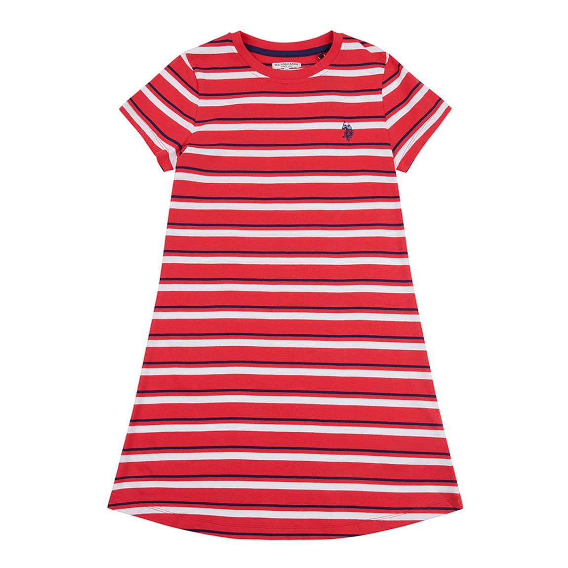 Girl's Red Striped Cotton Dress main product photo