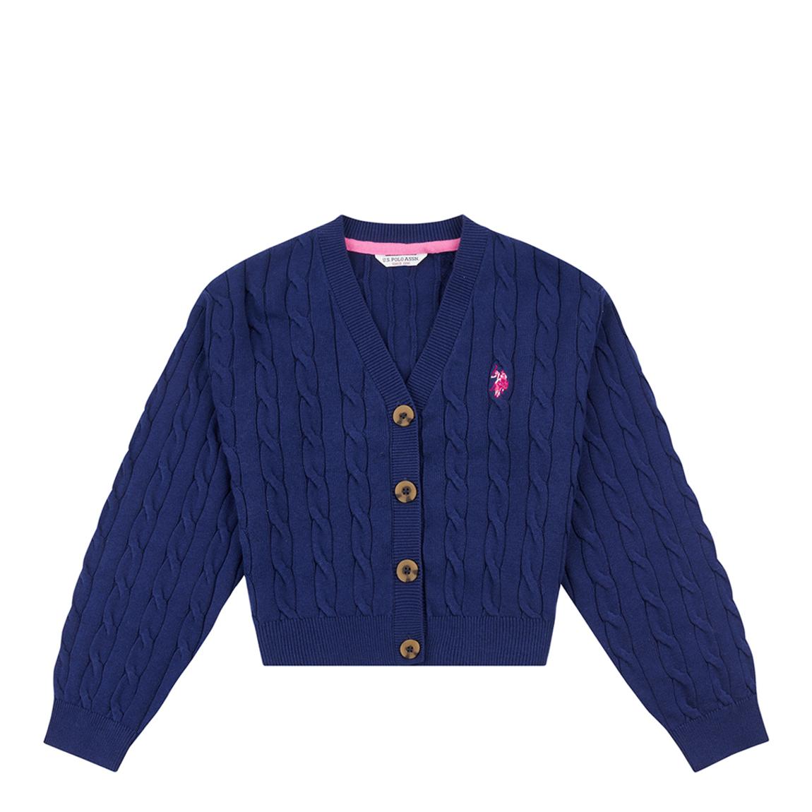 Girl's Navy Cable Knit Cotton Cardigan main product photo