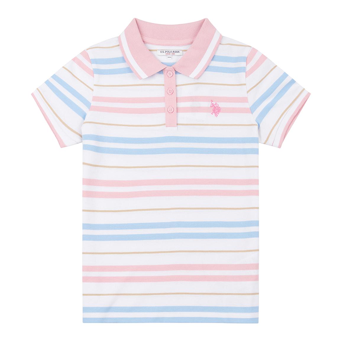 Teen Girl's White Striped Cotton Polo Shirt main product photo