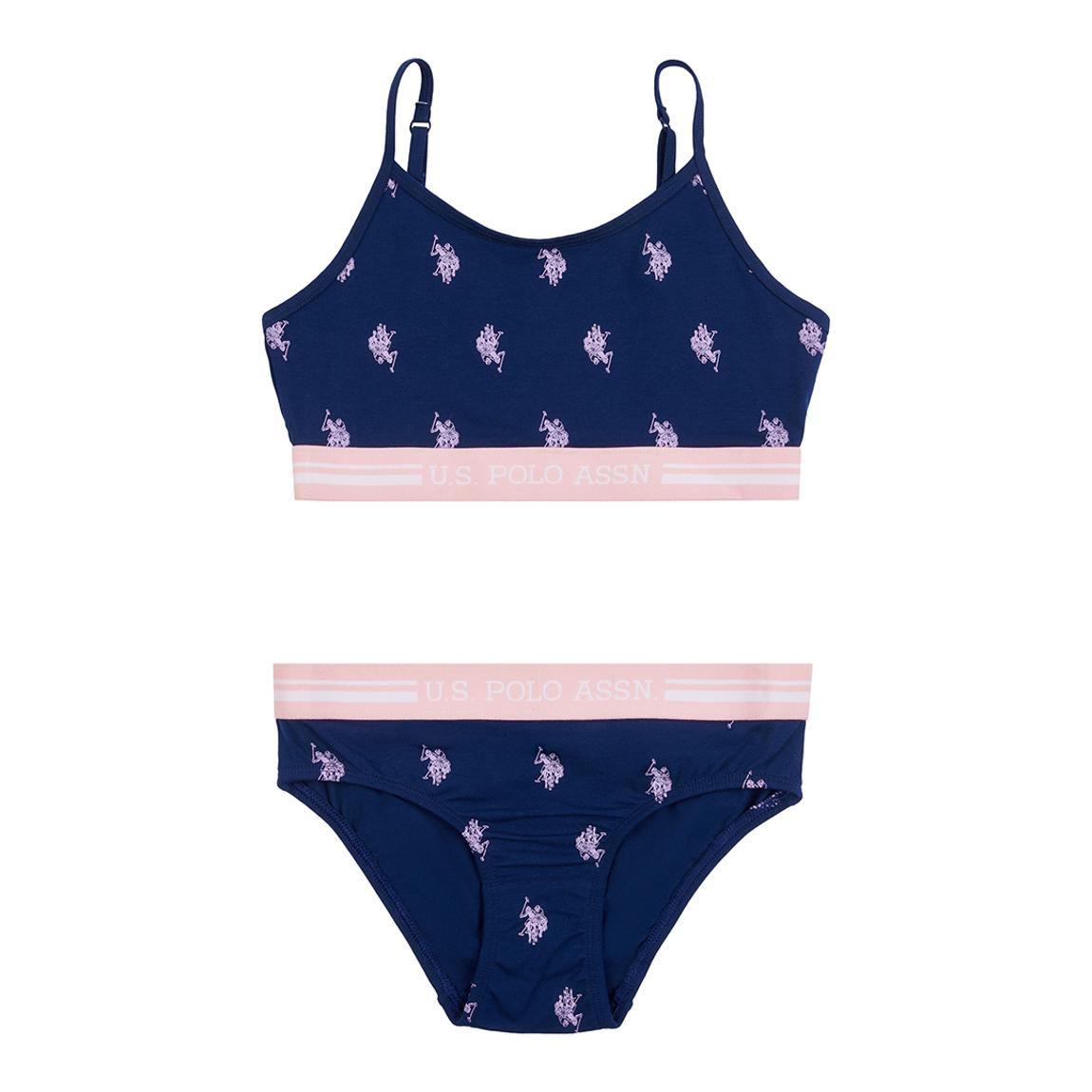 Teen Girl's Navy Printed Bralette and Bikini Set main product photo