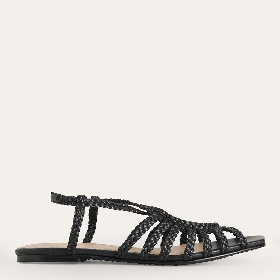 Black Leather Woven Flat Sandals main product photo