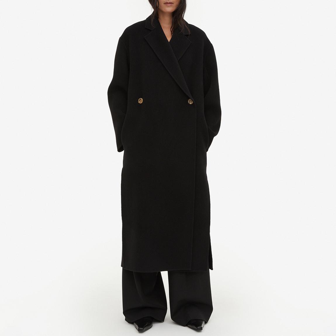 Black Wool Notched Collar Coat main product photo