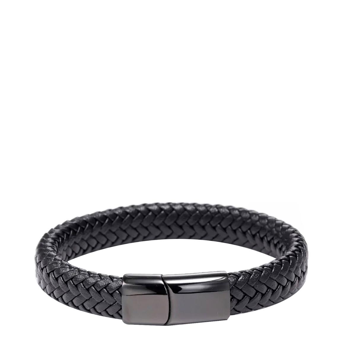 Black Plated Black Leather Woven Bracelet main product photo