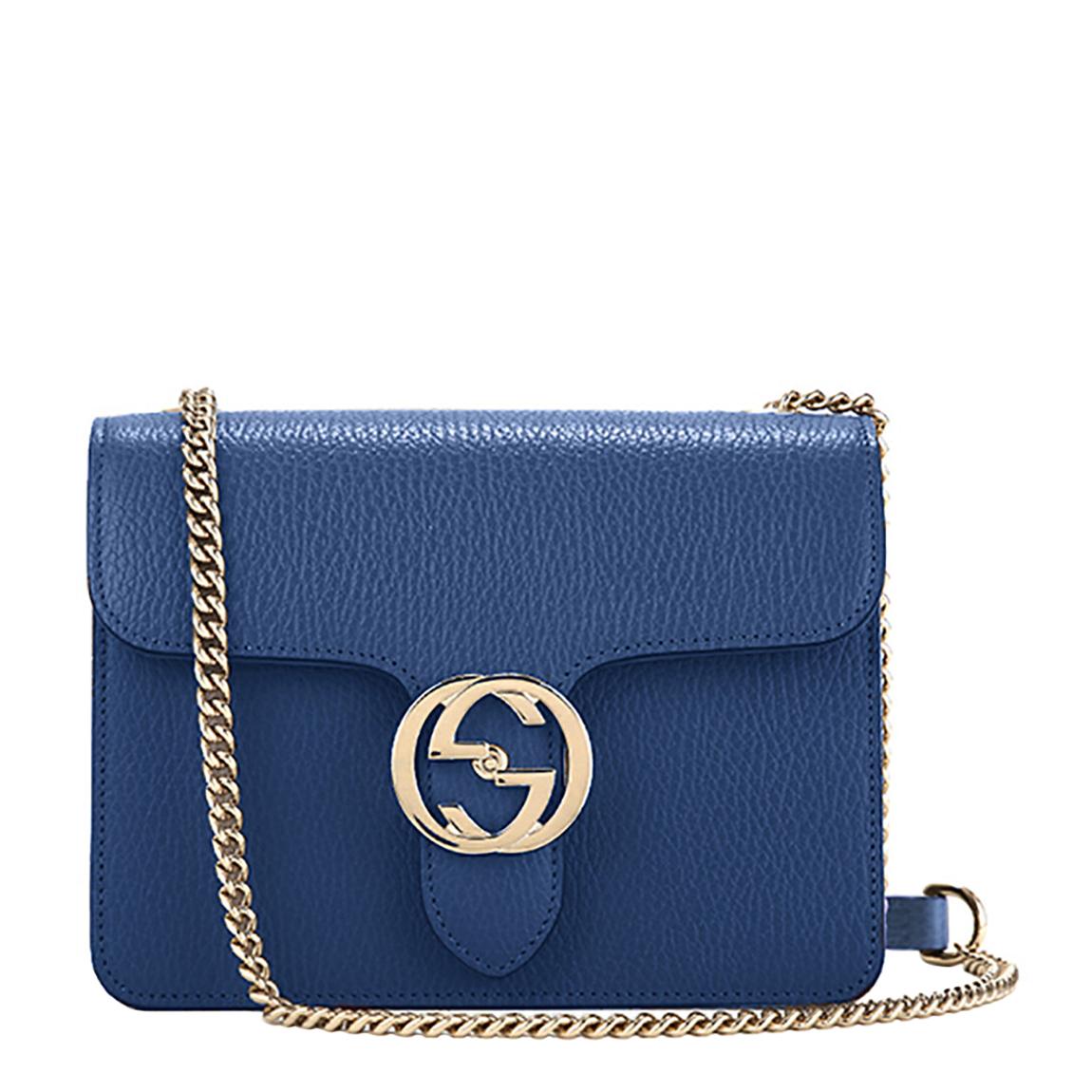 Blue Gucci Leather Medium Interlocking GG Shoulder Bag main product photo