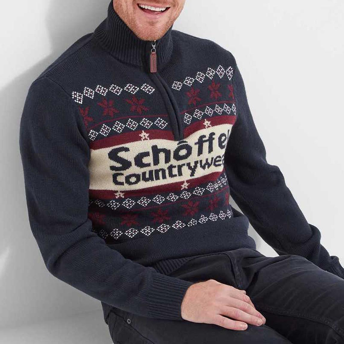 Schöffel Navy Christmas Quarter Zip Sweatshirt - BrandAlley