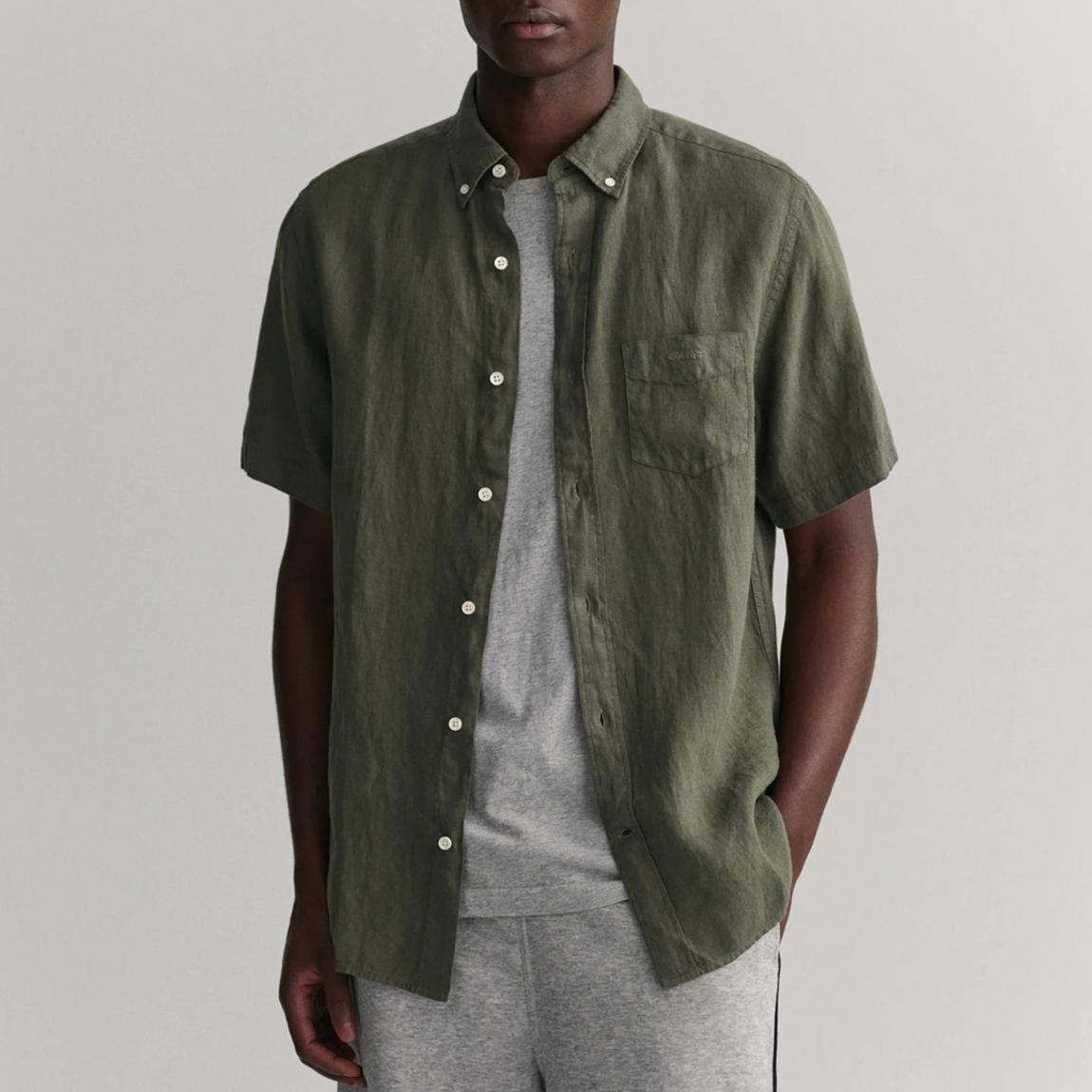 Dark Green Chest Pocket Linen Shirt main product photo