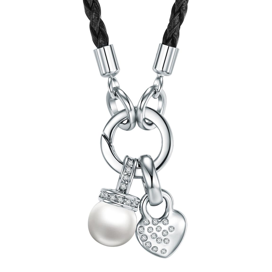 Black Synthetic Pearl White Embellished Necklace with Swarovski Crystals main product photo