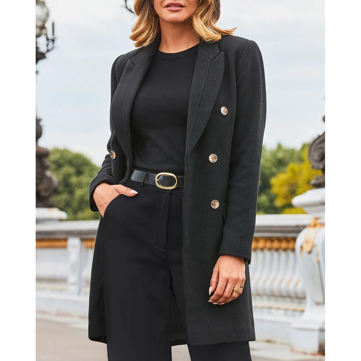Black Wool Mix Double Breasted Coat main product photo