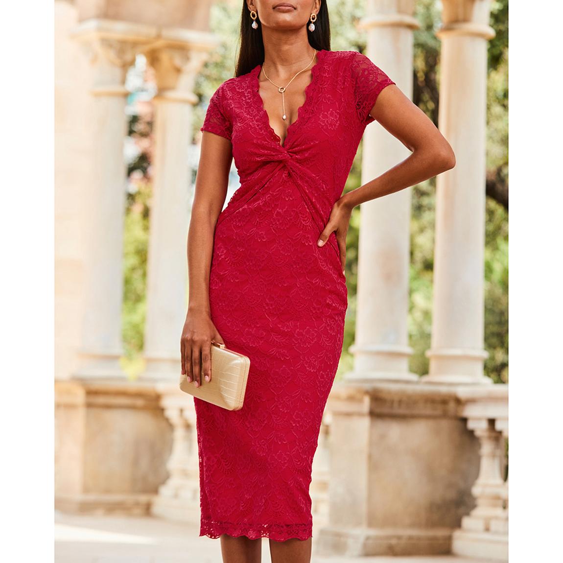 Raspberry Pink Short Sleeve Lace Jersey Dress main product photo