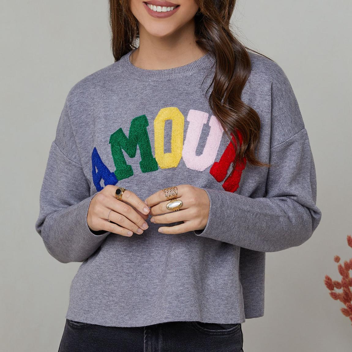 Grey Graphic Cashmere Blend Sweater main product photo