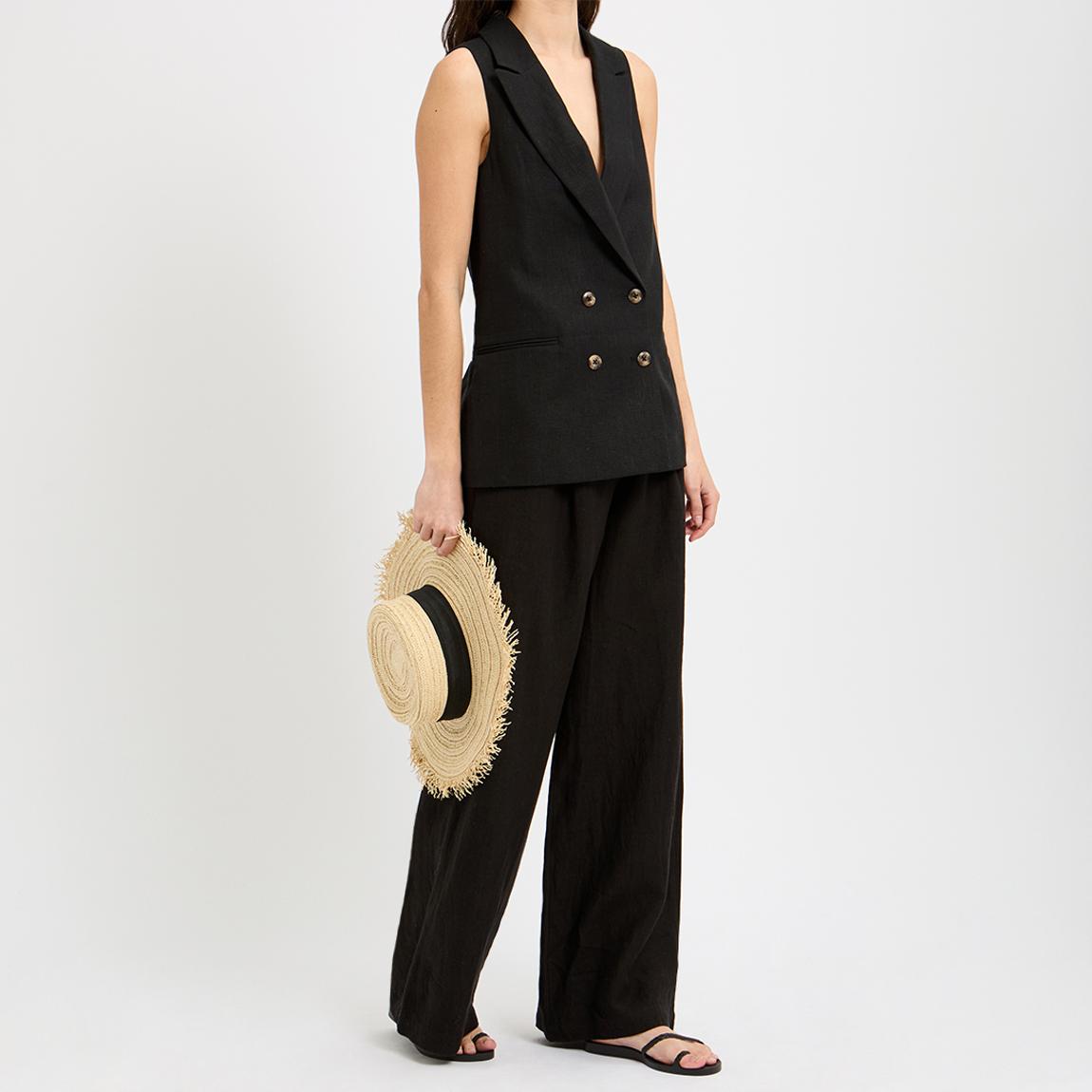 Black Linen Sleeveless Blazer main product photo